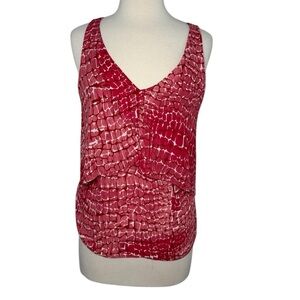 NEW WHITE HOUSE BLACK MARKET WHBM Reptle Print Red Pink Tiered Bodice Top